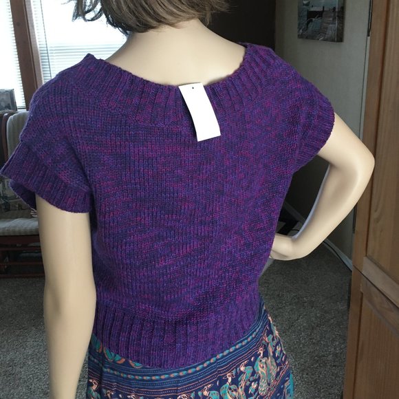 NWT ITS OUR TIME PURPLE FLECK KNIT CABLE SWEATER L - Picture 3 of 6